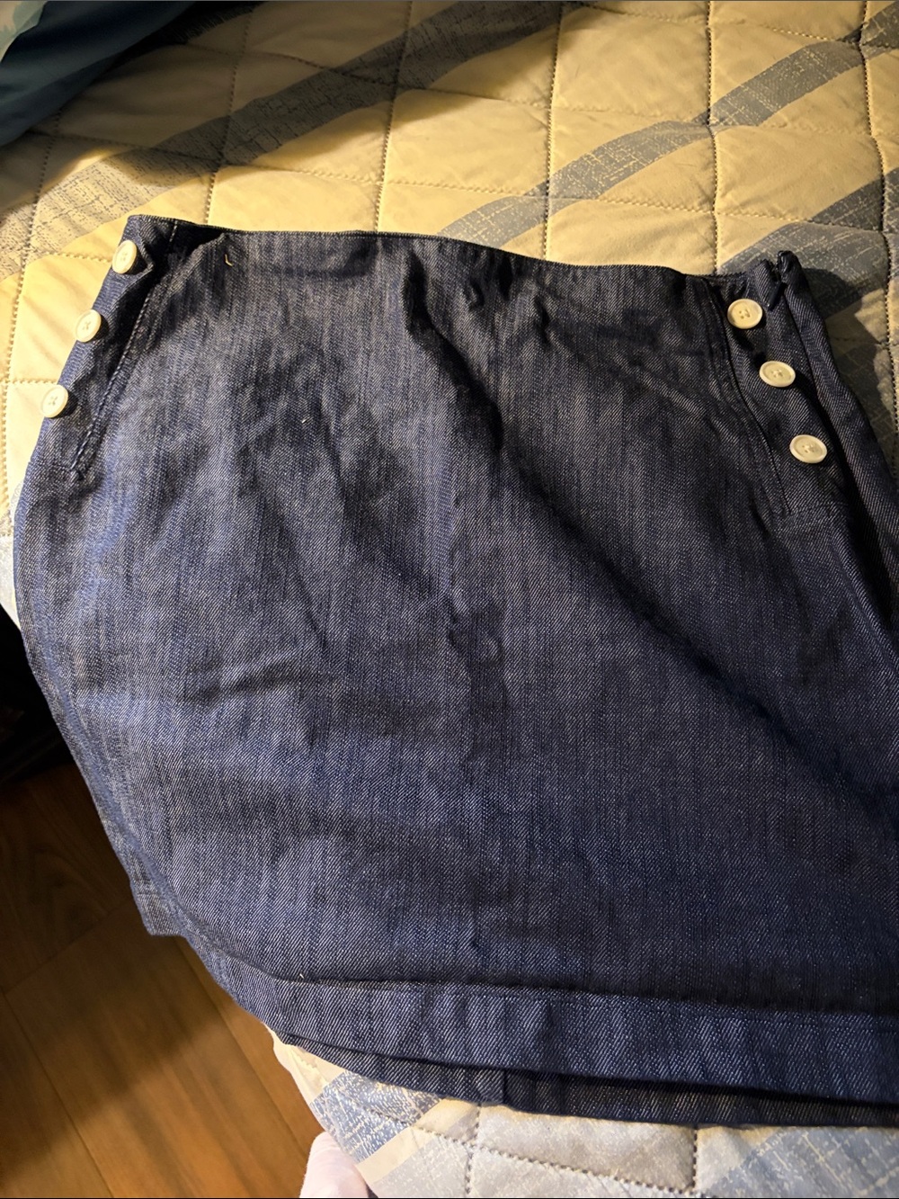 LOFT Navy Blue Denim Mini Skirt with Side Buttons